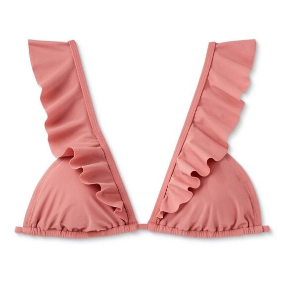 NEW TARGET XHILERATION Blush Pink Plunge Triangle Ruffle Tie Bikini Swim Top XL - Picture 1 of 11